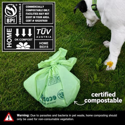 Certified Compostable Cat Litter Waste Bags, BPI Certified (120 Count) 16" x 12", Unscented Pet Waste Bags, Made with Plant-Based Materials