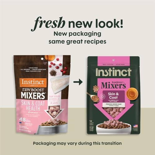 Instinct RawBoost Functional Mixers, Freeze Dried Dog Food Topper, Grain-Free, Real Chicken - Skin & Coat Health, 12.5 oz. Bag (Pack of 2)