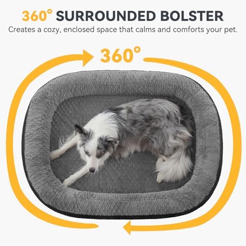 JOEJOY Orthopedic Dog Bed for Extra Large Dogs, XXL Egg-Crate Memory Foam Pet Bed with Bolster Sides, Waterproof Lining, Removable Washable Cover & Non-Slip Bottom, Black