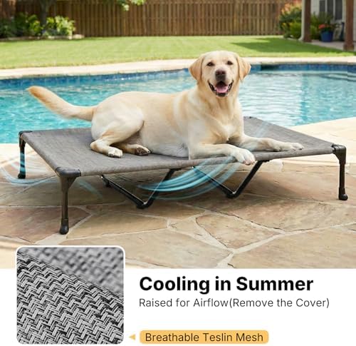 Veehoo Outdoor Elevated Dog Bed with Waterproof Bolster Cushion, Cooling