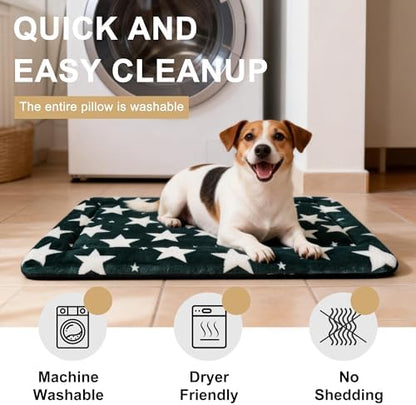 Dog Bed Mat – Soft & Comfortable Dog Kennel Pad for Crate – Durable Crate Bed & Mat for Dogs & Cats – Ideal for Crate, Kennel, and Home Use (Big&Little Stars Green, M(30"*20"*1.5"))