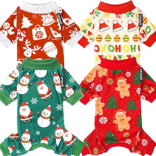 XPUDAC 4 Pack Dog Christmas Pajamas Santa Pet Clothes for Large Dogs, 5XL