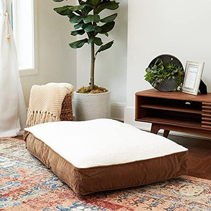 South Pine Porch Buddy Reversible Rectangle Pillow Style Microfiber and Sherpa Dog Bed with Removable, Machine-Washable Cover, Latte Sherpa, Medium (42 in. x 30 in.)