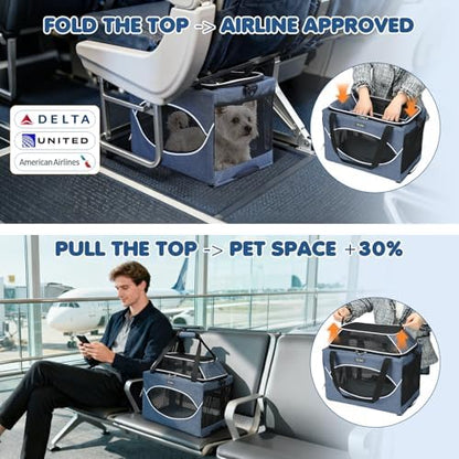 Lekereise Top-Expandable Pet Carrier 18x11x11Inch Delta American United Airline Approved Underseat to 15lbs Stable Car Travel Carriers for Small Dogs Cats with Locking Safety Zippers Anti-Scratch Mesh