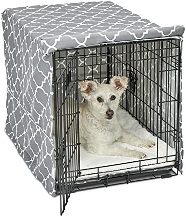 MidWest Homes for Pets Medium Dog Crate Cover Featuring Teflon Fabric Protector, Poly-Cotton Privacy Kennel Cover Fits Most 30-inch Crates, Gray Designer Print, Machine Washable, Reduces Barking