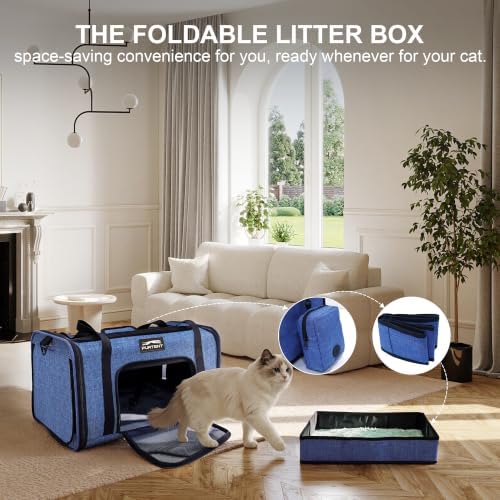 Soft-Sided Cat Carrier with Foldable Litter Box for Air Travel, Blue