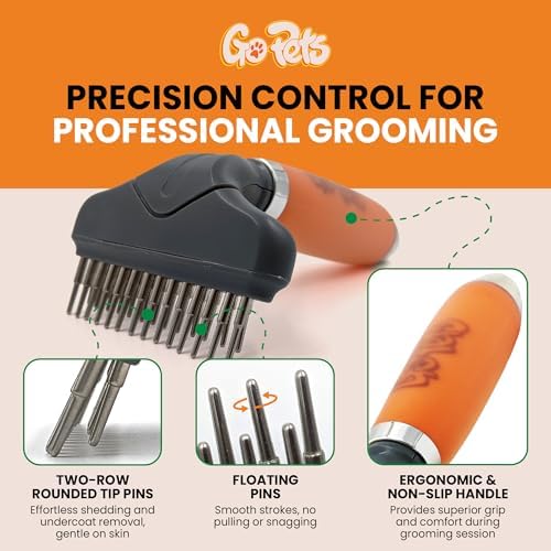 GoPets Double Row Dematting Rake Undercoat Deshedding Tool for Dogs & Cats