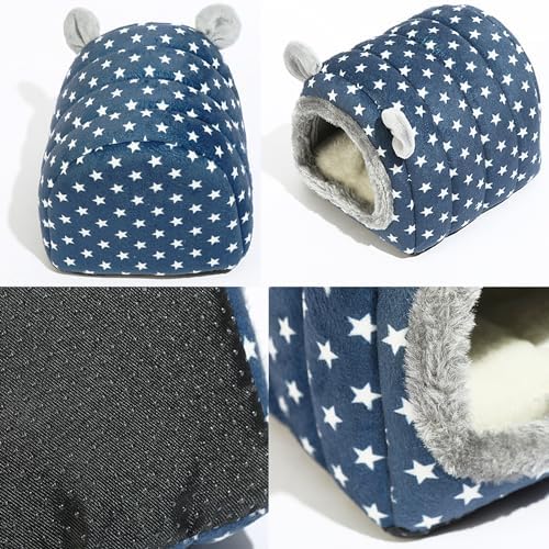 Hedgehog Bed Cave Hideout Hedgehog Accessories Hedgehog House, Hamster Small Animals Cage Supplies Warm House (Blue)