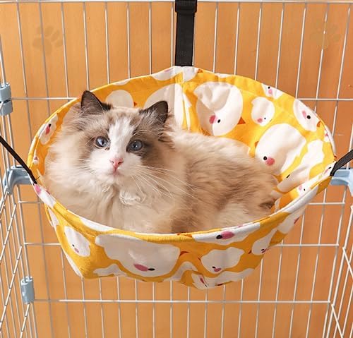 SHENGOCASE 2-Pack Cat Hammock Lounge Cat Hanging Bed for Cage Kennel Chair with Metal Frame, Adjustable Straps (Orange)