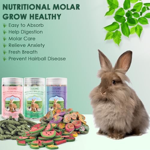 KATUMO 3PCS Rabbit Chew Treats - Mixed Natural Timothy Hay Pumpkin Carrot Beet Spinach Chew Toys for Rabbit Guinea Pig Hamster Bunny Chinchilla Gerbil Small Rodent Pets