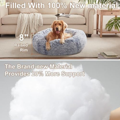 36 inches Faux Fur Fluffy Donut Dog Bed for Large Dogs,Dark Blue