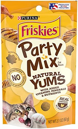 Friskies Purina Party Mix Natural YUMS Cat Treats, Chicken, (10) 2.1 oz