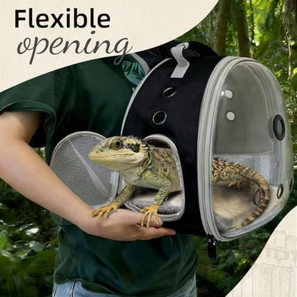 Back Extention Bearded Dragon Travel Backpack Carrier with Reptile Thermometer and Humidity Gauge Lizard Travel Cage Space Capsule Clear Bubble Window Astronaut Reptile Carrier Bag for Ball Python