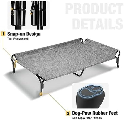 Veehoo Cooling Elevated Dog Bed, Raised Dog Cot with Guardrail & Headrest