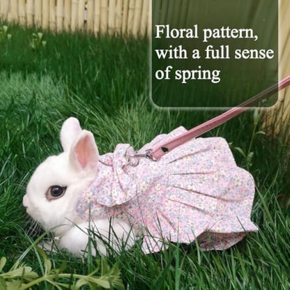 Rabbit Leash and Harness Set Adjustable Bunny Rabbit Dress Rabbits Clothes Outfit for Small Pet Ferret Guinea Pig Kitten Puppy (Dark Pink,L)