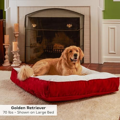 Buster Deluxe Reversible Pillow Style Sherpa Dog Bed, Red, Large (48 x 36 in.)
