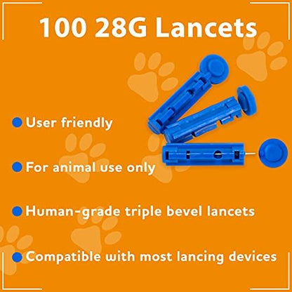 iPet PRO 28 Gauge Lancets, 100 count, Designed for Dogs and Cats