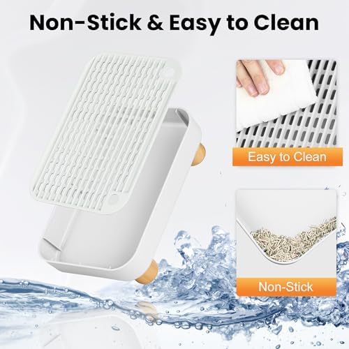 Litter Box Step, Litter Box Ramp/Catcher with Wooden Base, Anti-Tracking & Easy to Clean, Ideal for Small & Elderly Cats 11.8"x7.9"x3.6" (White)
