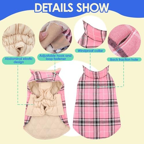 MIGOHI Reversible Dog Jacket with Leash Hole,Pink,S