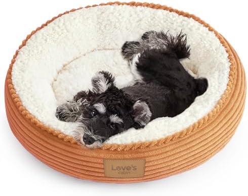 Love's cabin Round Donut Cat and Dog Cushion Bed, 24in Pet Bed for Small or Medium Dogs, Anti-Slip & Water-Resistant Bottom, Soft Durable Fabric Pet Beds, Washable Calming Cat Bed Orange