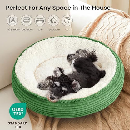 Love's cabin Round Donut Cat and Dog Cushion Bed, 24in Pet Bed for Small or Medium Dogs, Anti-Slip & Water-Resistant Bottom, Soft Durable Fabric Pet Beds, Washable Calming Cat Bed Light Green