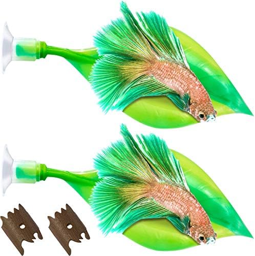 WILLBOND 2 Pcs Green Silicone Betta Fish Bed Leaf Hammock Betta Fish Tank Accessories Decorations for Aquarium Ornaments, Practical Resting Spot, Comfortable and Safe