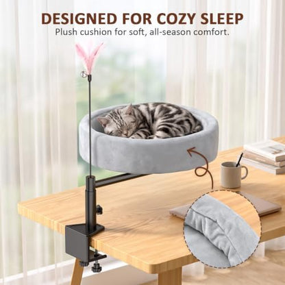 Cat Desk Bed, 360° Swivel Desk Mounted Cat Bed, Gray