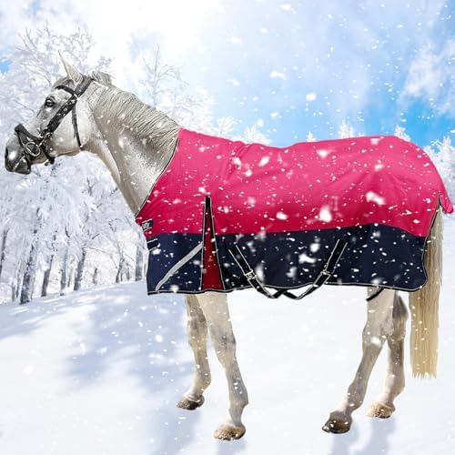 1200D Winter Horse Blanket,300g Fill,Red/Blue 78''