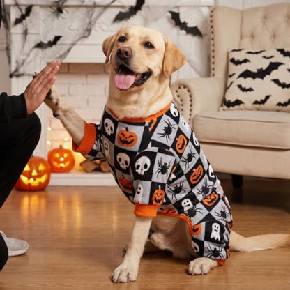KYEESE Dog Halloween Pajamas for Medium Large Dogs, Checkered Pumpkin Ghost
