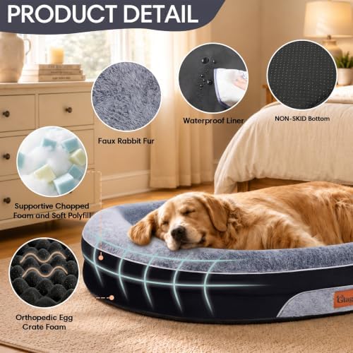 Orthopedic Dog Beds Large Sized Dog, Washable Dog Bed, 48" L, Black