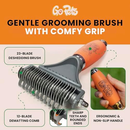 GoPets 2-in-1 Deshedding & Dematting Comb & Grooming Brush for Dogs & Cats