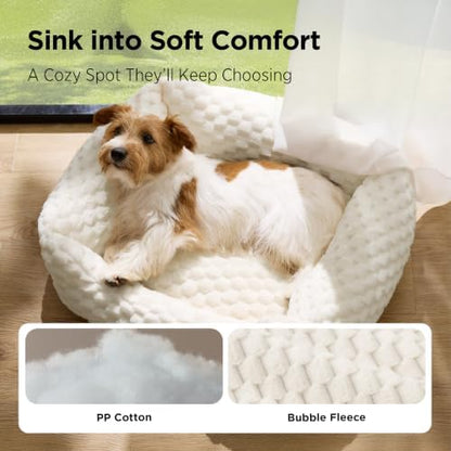 Bedsure Washable Fluffy Cute Dog Beds for Small & Medium Dogs, 25in Cream