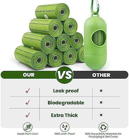 Poop Bags for Dogs-1050 Counts, 70 Rolls With a Free Dispensers, Doggie Poop Bags Made of Cornstarch, Extra Thick and 100% Leak Proof (Green)