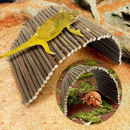 BNOSDM Reptile Hide Set Wooden Bridge Tortoise Hideout Climbing 19.7x5.9in