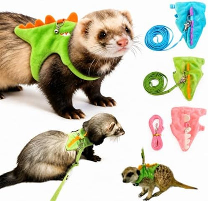 Small Animal Harness and Leash Set, Adjustable Escape Proof Ferret Harness Vest for Adult Ferret, Meerkat, King Squirrel & Fancy Rat, Soft Comfortable Pet Walking Harness with Leash