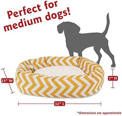 Majestic Pet 32 Inch Chevron Sherpa Calming Dog Bed Washable – Cozy Soft Round Dog Bed with Spine for Head Support - Fluffy Donut Dog Bed 32x23x7 (inch) – Round Pet Bed Medium - Yellow