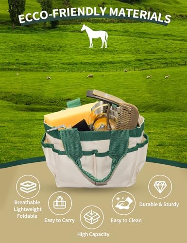 Professional 10 Pieces Horse Grooming Kit with Tote Bag, Horse Brush & Curry Comb Set for Effective Grooming and Bathing, Equine Coat Care Tack Room Supplies, Horse Gifts for Girls