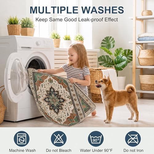 Washable Pee Pads for Dogs,Great Urine Absorbent Reusable Puppy Training Pads,Waterproof,Leak-Proof & Non-Slip Potty Pads for Whelping,Crate,Playpen,Bed.(Dark Teal Floral,24"x36")