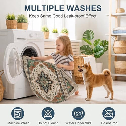 Washable Pee Pads for Dogs,Great Urine Absorbent Reusable Puppy Training Pads,Waterproof,Leak-Proof & Non-Slip Potty Pads for Whelping,Crate,Playpen,Bed.(Dark Teal Floral,36"x72")