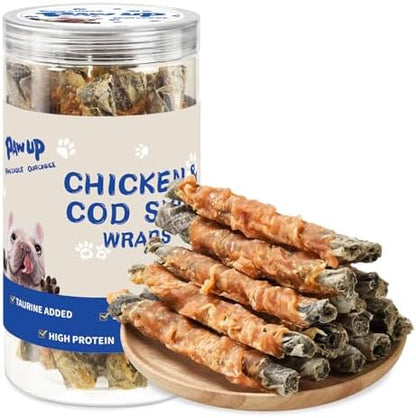 PAWUP Dog Treat Chicken Wrapped Cod Skins, Fish Chews, 12-15 Count