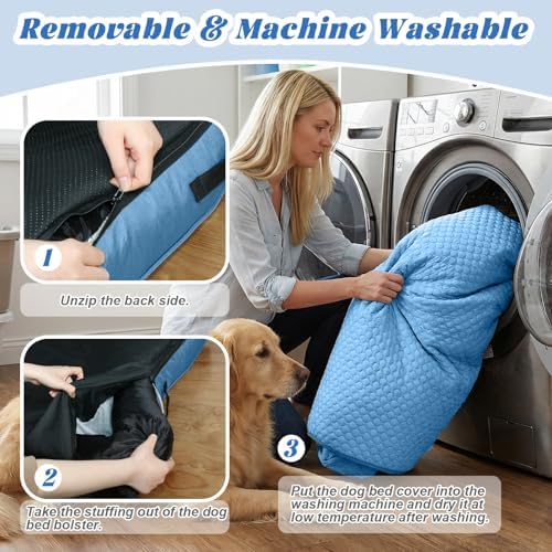 GGIB Cooling Dog Bed Mat with Bolster Pillow Washable Dog Couch Cover Breathable Summer Pet Couch Bed Protector Indoor(Medium, Cooling Blue)