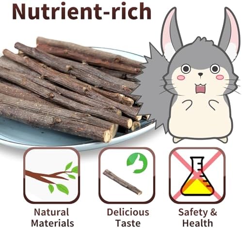 50-60 PCS Natural Rabbit Chew Toys, Treats, Timothy Sticks, Apple Sticks, Sweet Bamboo for Guinea Pig, Hamster, Chinchilla, Rat, Small Animals