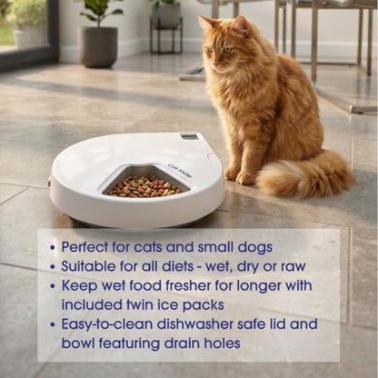Cat Mate 5-Meal Automatic Pet Feeder, 330g per Bowl, Wet & Dry Food, White