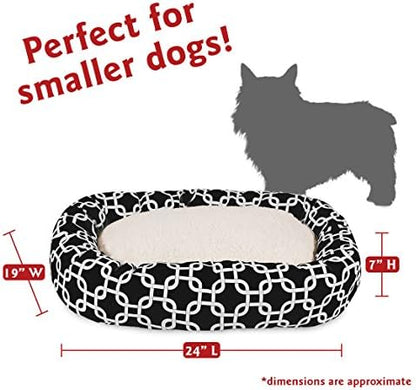Majestic Pet 24 Inch Links Sherpa Calming Dog Bed Washable – Cozy Soft Round Dog Bed with Spine for Head Support - Fluffy Donut Dog Bed 24x19x7 (inch) – Round Pet Bed Small - BLACK