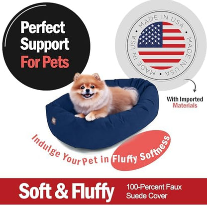 Majestic Pet Suede Shredded Memory Foam Mix Calming Dog Bed Washable - Cozy Soft Round Dog Bed with Spine for Head Support - Fluffy Donut Dog Bed, 24 Inch, Navy