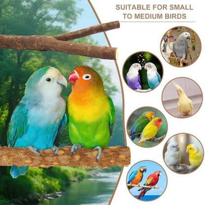 7-Piece Bird Perches for Cage- Wooden Parrot Stand with Fork Toys, Hanging Multi-Branch Platform, Hammock Swing, Gym Playstand & Chewing Toys - for Parakeets, Budgies, Lovebirds - Durable