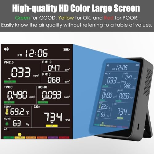 16-in-1 Indoor Air Quality Monitor, High-Precision Multi-Parameter Smart Air Quality Tester with HD Real-Time Color Screen, Portable Air Quality Monitor for Home, Office, Cars, School, Bedroom
