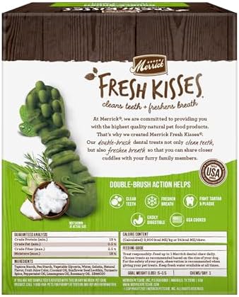 Merrick Fresh Kisses Natural Dental Chews Infused With Coconut And Botanical Oils For Tiny Dogs 5-15 Lbs - 78 ct. Box
