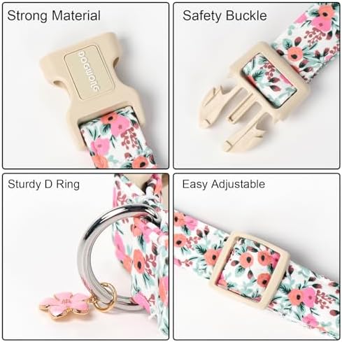 DOGWONG Pink Flower Girl Dog Collar for Small Medium Large Dogs L