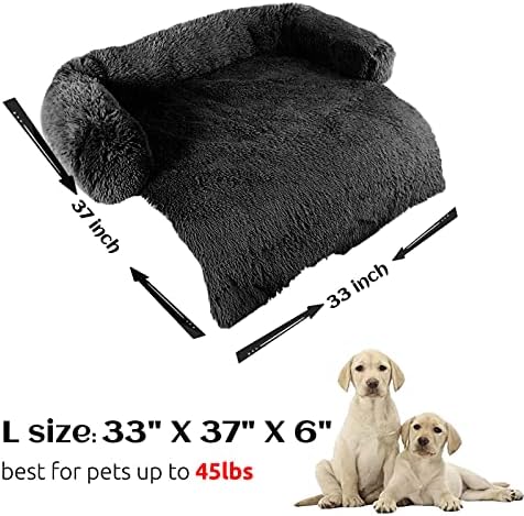 HACHIKITTY Calming Pet Sofa Bed Mat, Washable Fluffy Couch Cover for Dogs and Cats, Anti-Slip Bottom (37"x 33"x 6", Black)